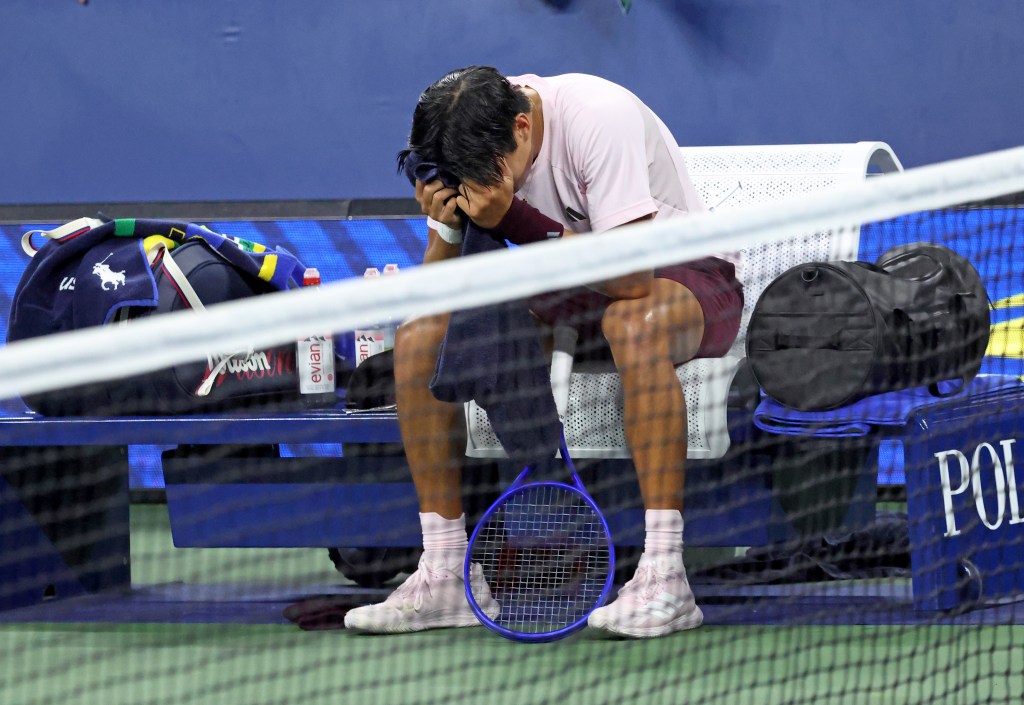 Learner Tien of the USA reacts after losing to Karen Khachanov of Russia at Louis Armstrong Stadium in Queens, New York, on Monday, September 7, 2026.