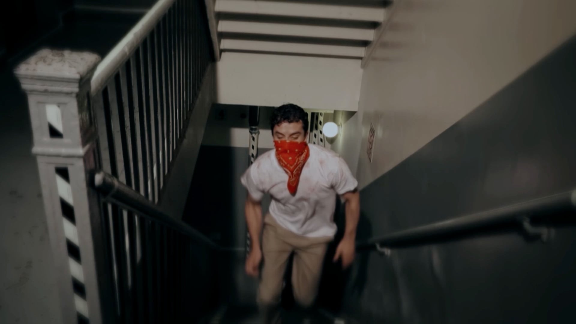 Screenshot from the 2017 documentary Man in Red Bandana featuring an actor playing Welles Remy Crowther, the 24-year-old man who saved many lives on 9/11.