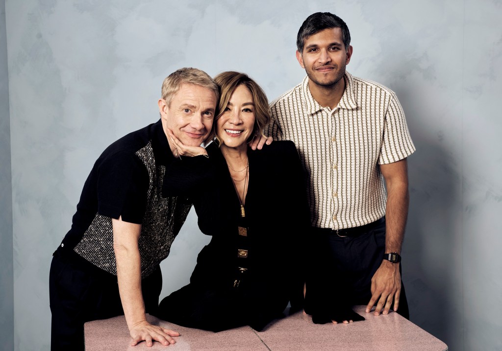 Actors Martin Freeman, Michelle Yeoh, and Roshan Sethi from 'The Surgeon' pose for a portrait.