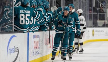 Stenberg scores twice in 25 seconds in 1st game with Sharks