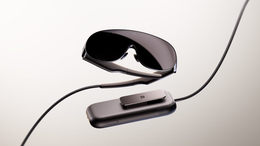 Image of the Meta VR Glasses showing the glasses and an attached puck 