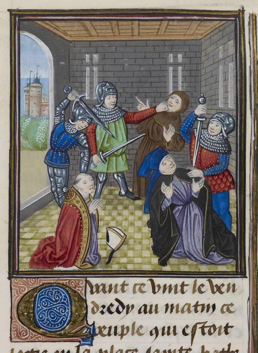 A 15th-century depiction of the executions of Simon of Sudbury and Robert Hales