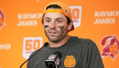 Baker Mayfield loses bet to coach Todd Bowles, has 'rough couple of days' including at press conference