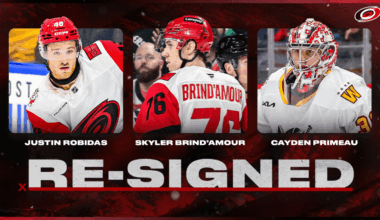 Canes Sign Robidas, Brind'Amour, and Primeau