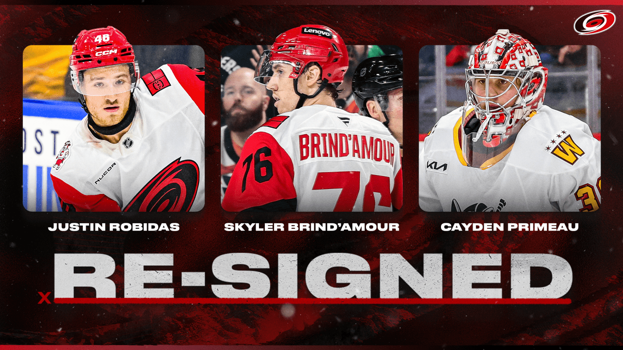 Canes Sign Robidas, Brind'Amour, and Primeau