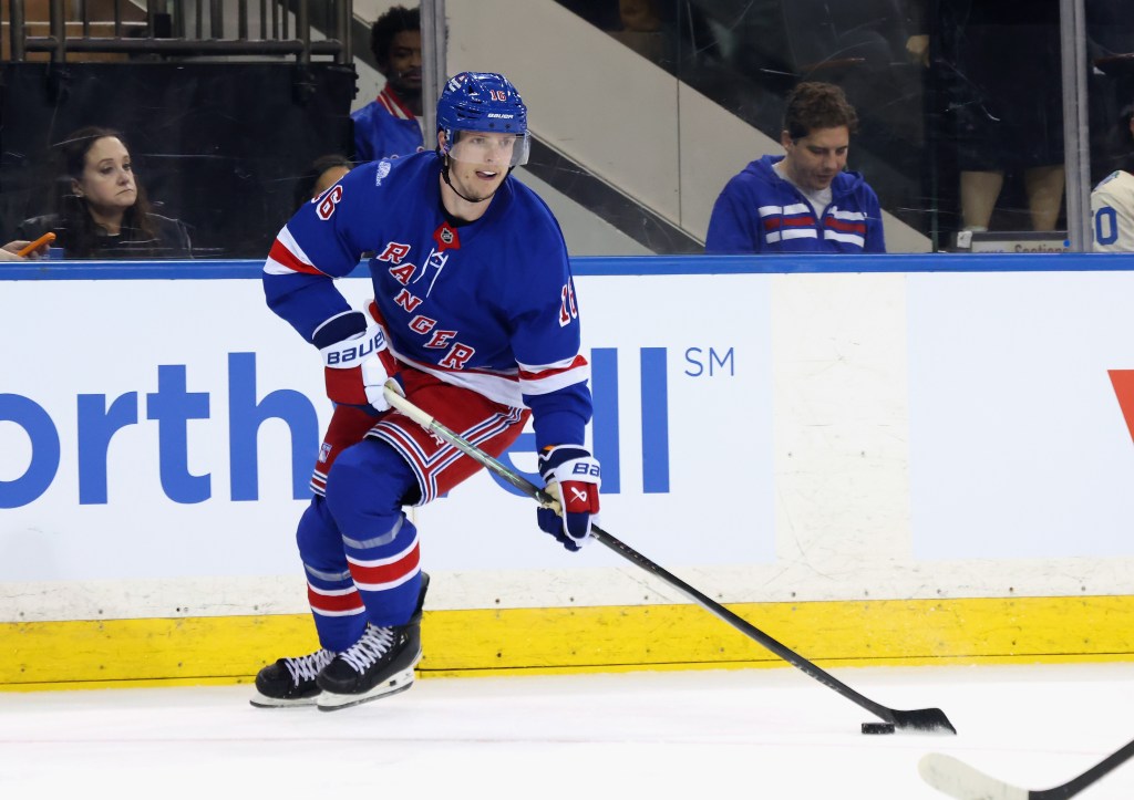 Pavel Dorofeyev #16 of the New York Rangers skates during a preseason game.