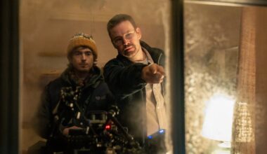 Zach Cregger and Austin Abrams on the set of "Resident Evil"