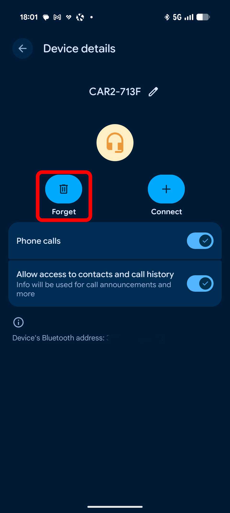 Deleting a Bluetooth profile of a wireless Android Auto adapter