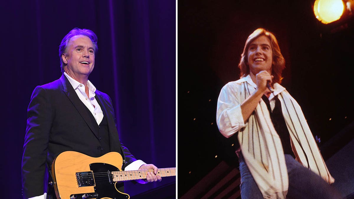 A split of Shaun Cassidy performing then and now.