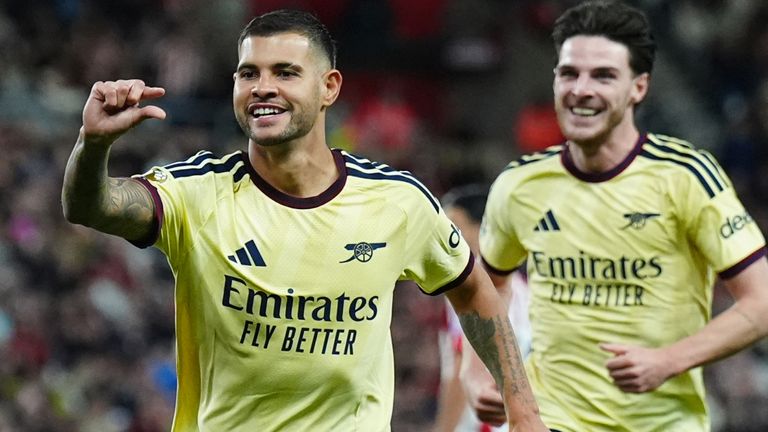Bruno Guimaraes celebrates his goal against Sunderland