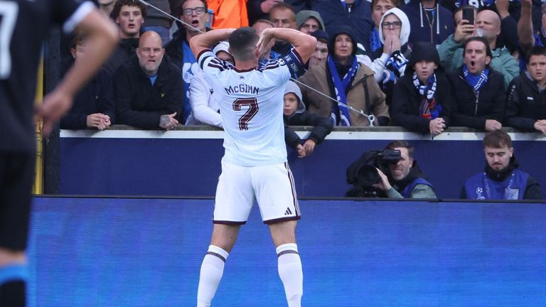 Aston Villa's John McGinn celebrates after scoring his side's first goal