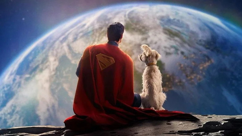 Superman (David Corenswet) and Krypto observe the Earth from the Moon in Superman (2025)