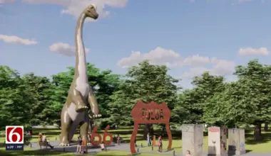 First pieces of 66-foot-tall dinosaur statue arrive in Tulsa, construction to start soon