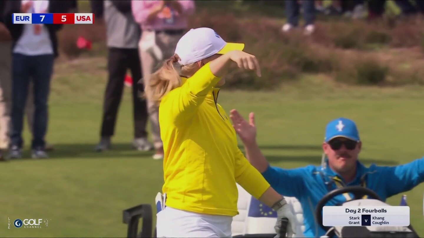 Solheim Cup 2026: Maja Stark holes approach shot on first hole of afternoon fourballs session