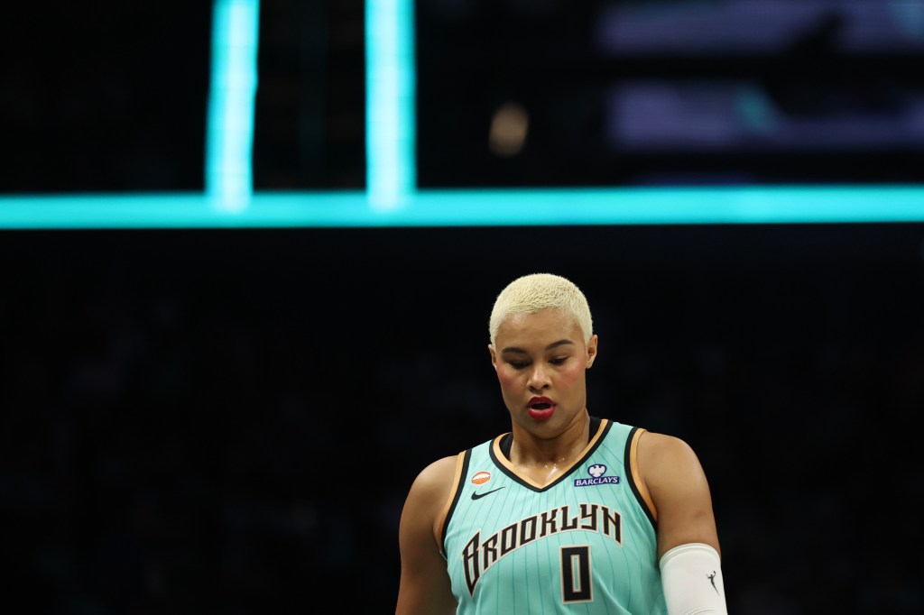Satou Sabally of the New York Liberty walks down the court.