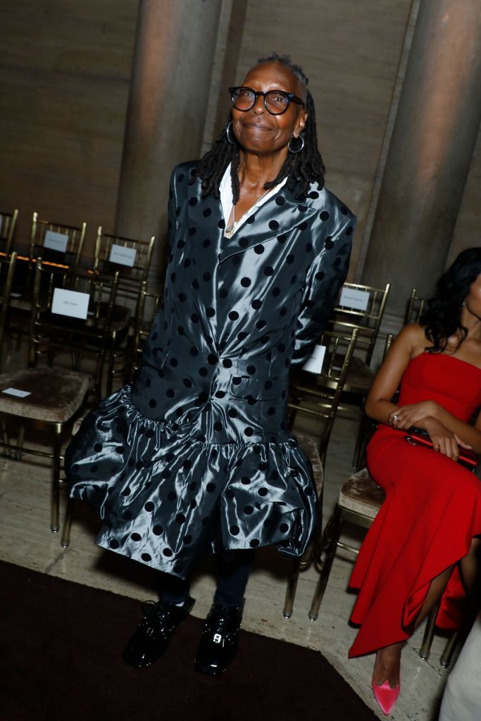 Whoopi Goldberg in the front row of the Christian Siriano show.
