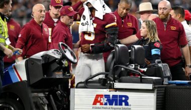 Commanders QB Jayden Daniels injures the same left elbow he dislocated last year