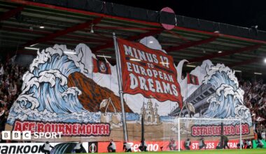 A tifo is displayed before the Europa League match between Bournemouth and SK Sturm Graz