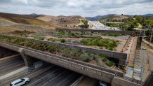 A view of the Wallis Annenberg Wildlife Crossing over the 101 Freeway in Agoura Hills.