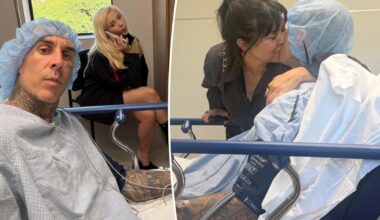 Travis Barker shares concerning hospital bed photos as wife Kourtney Kardashian stays by his side