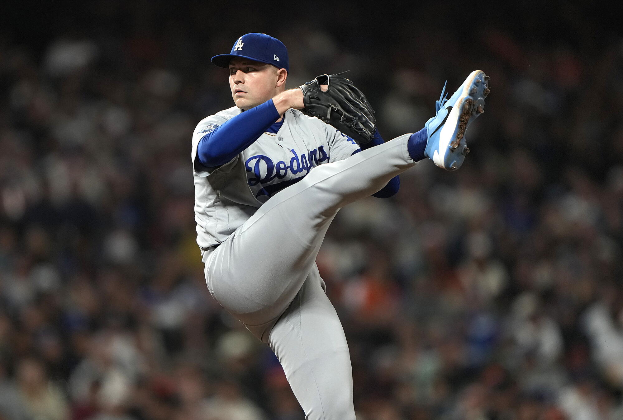 The Dodgers' Tarik Skubal pitches against the San Francisco Giants at Oracle Park on Sept. 25.