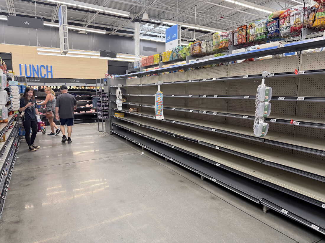 The bread aisle in a Walmart store is empty as people stock up ahead of the possible arrival of Hurricane Isaias on October 08, 2026 in Gulf Breeze, Florida. Hurricane Isaias is in the Gulf of Mexico as the season's first Atlantic hurricane, with sustained winds of 80 to 85 mph. It is projected to make landfall along the northern U.S. Gulf Coast as a category two or lower hurricane by late Friday or early Saturday. 