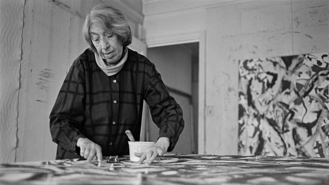 When Lee Krasner was asked in a 1978 interview what she was doing while her husband Jackson Pollock was becoming so famous, she said, "I was working all the time." Krasner is shown above, at work, in 1981.