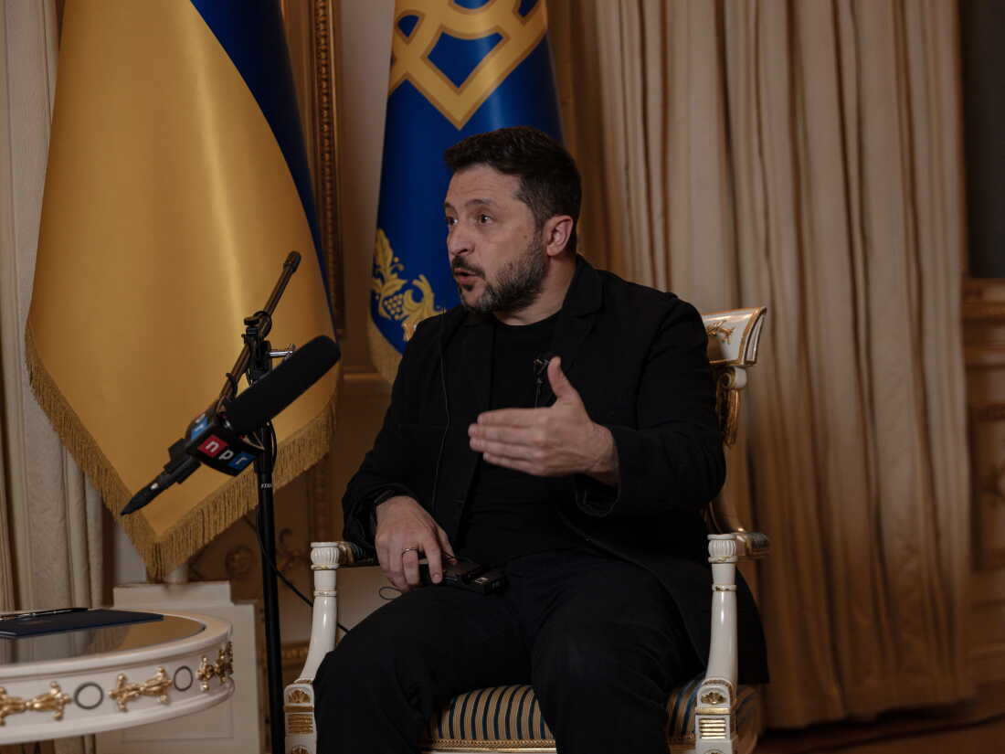 Ukrainian President Volodymyr Zelenskyy speaks with NPR in Kyiv, Ukraine, on Tuesday.