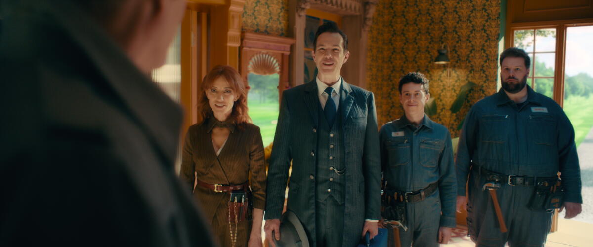 Orla Brady, James D'Arcy, Johnathan Sayer and Henry Lewis standing side by side