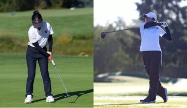 two women with golf clubs