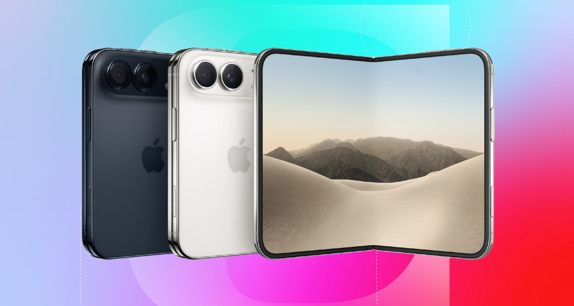 The iPhone Duo is shown on a purple, blue and red background.