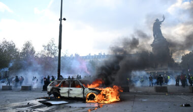 Clashes and fires break out as protesters rally across France, joining students