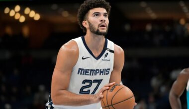 Memphis Grizzlies forward Cameron Boozer (27) plays in the second half of a preseason NBA basketball game against the Charlotte Hornets Friday, Oct. 16, 2026, in Memphis, Tenn. (AP Photo/Brandon Dill)