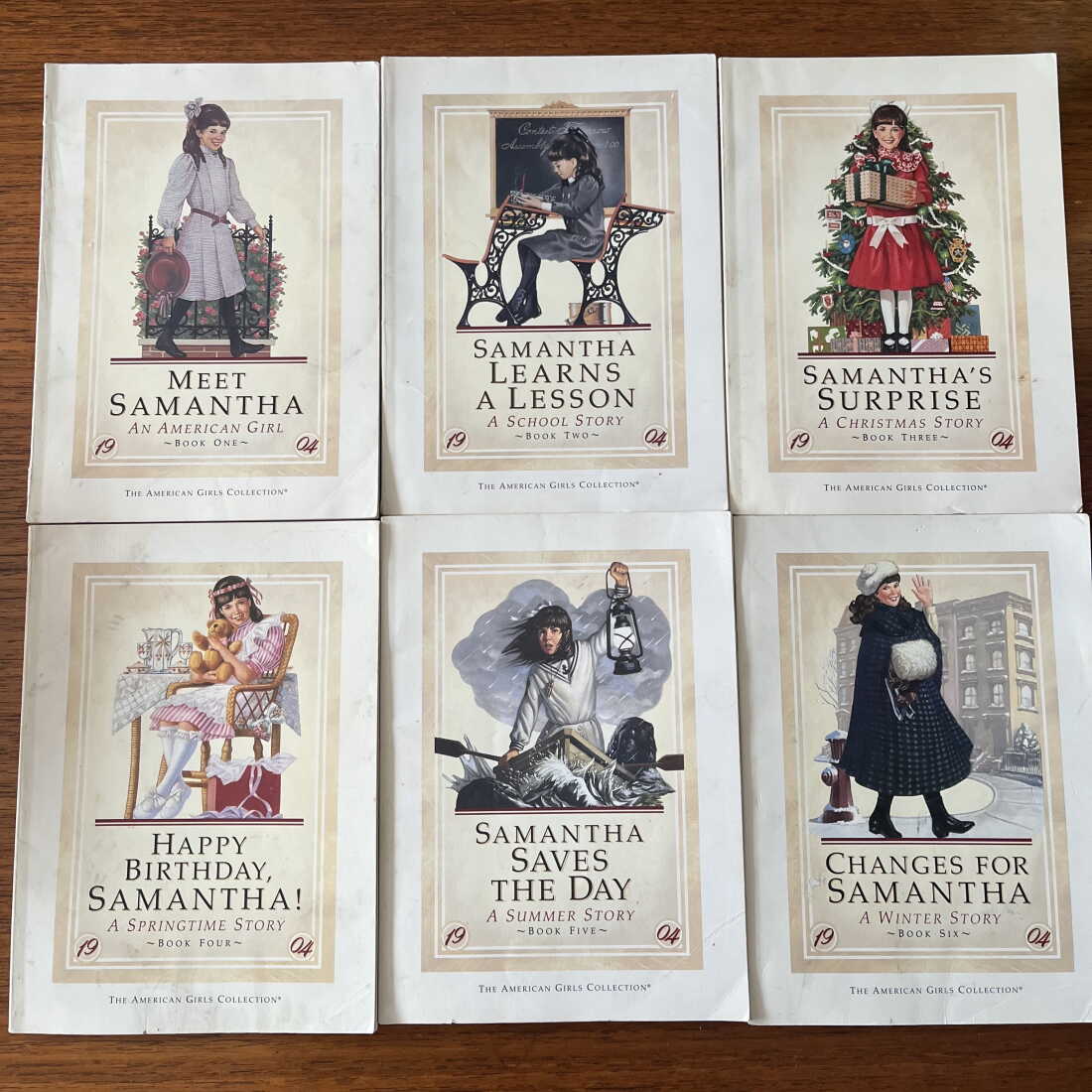 Six Samantha books are laid out in two rows of three each.