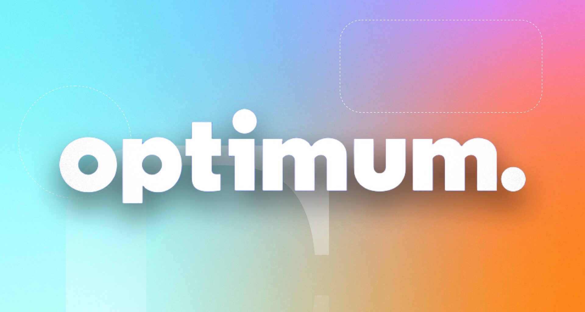 Optimum logo in white on a blue and red background