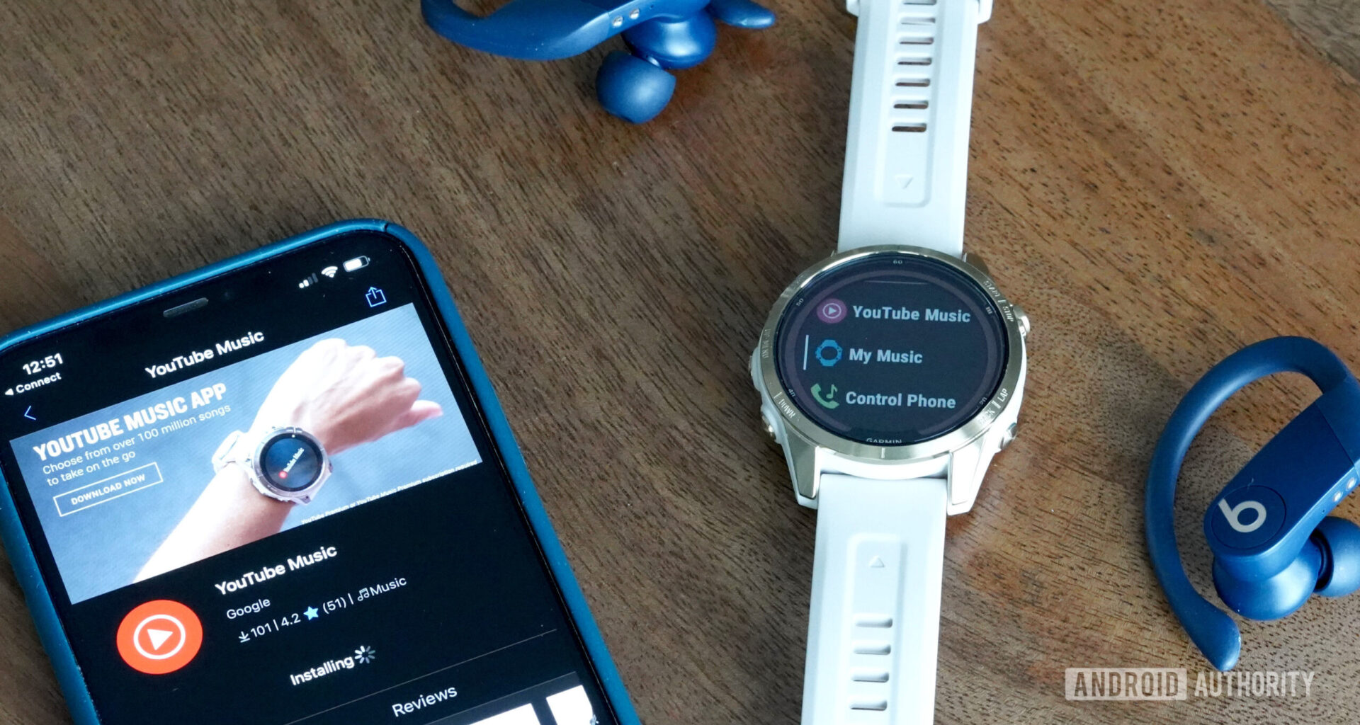 A user adds the Garmin YouTube Music App to their Fenix 7 via the Connect IQ app.