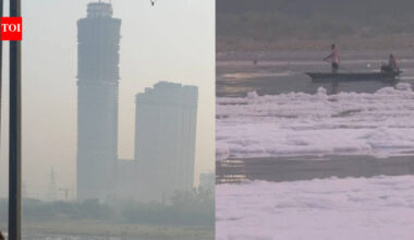 Yamuna Pollution: 'Unhealthy' air, toxic white foam: Yamuna pollution resurfaces at Kalindi Kunj as Delhi-NCR AQI hits 168, GRAP-1 curbs remain in force | Delhi News