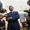 California Attorney General Rob Bonta speaks to reporters who are standing around him inside the Ronald V. Dellums Federal Building and U.S. Courthouse in Oakland, California, on August 18.