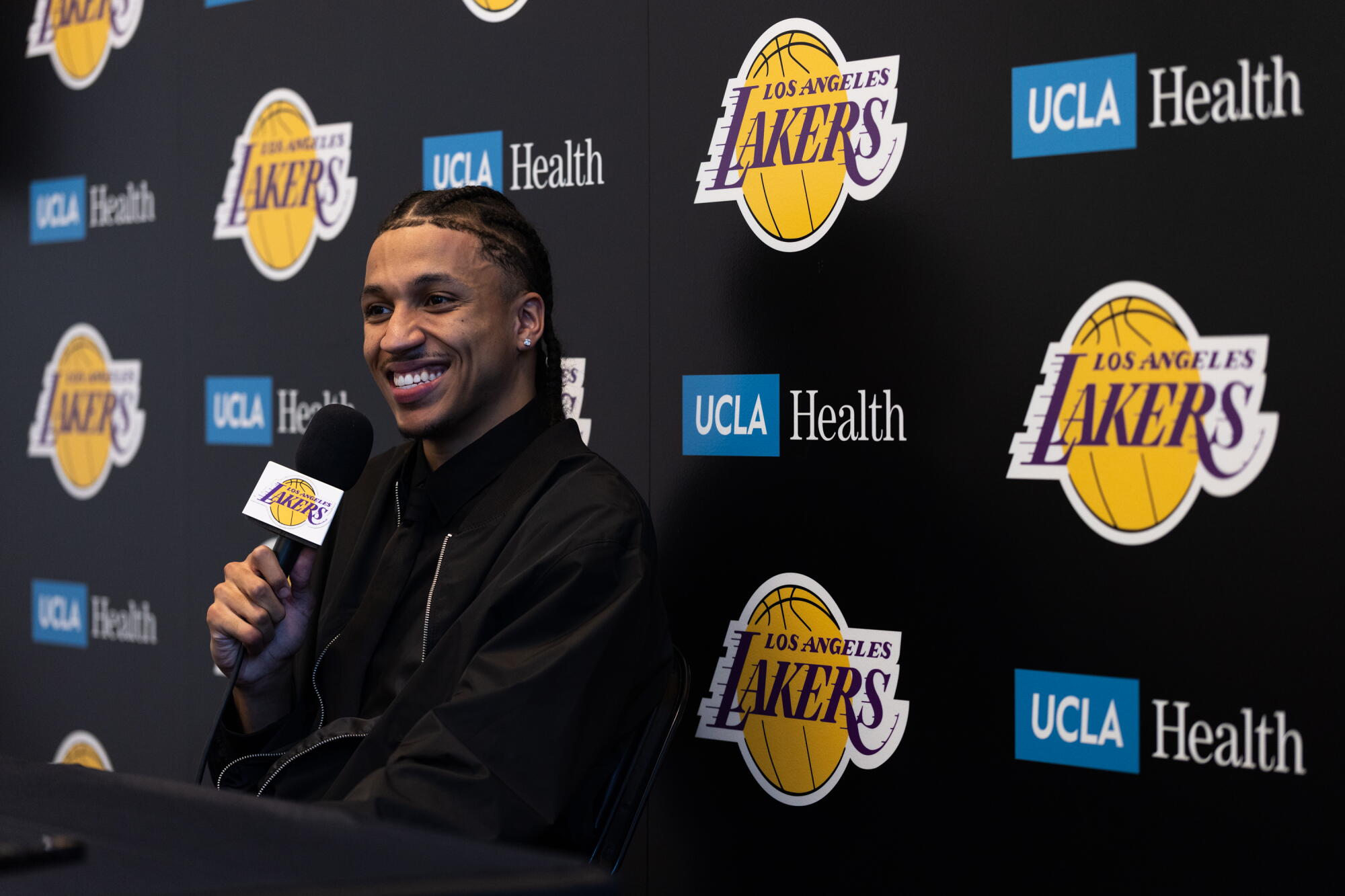 Cameron Carr during a press conference at the UCLA Health Training Center