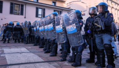 Soldiers guard center of Milan, Italy as thousands of protesters march in cities across Europe