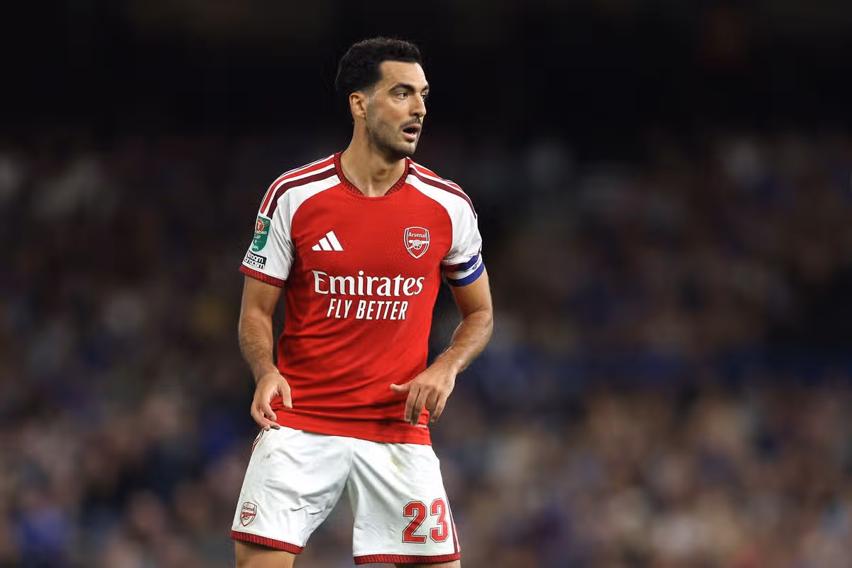 Mikel Merino of Arsenal  during the Carabao Cup Third Round match between Ipswich Town and Arsenal 
