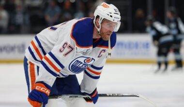Apr 7, 2026; Salt Lake City, Utah, USA; Edmonton Oilers center Connor McDavid (97) warms up before a game against the Utah Mammoth at Delta Center.
