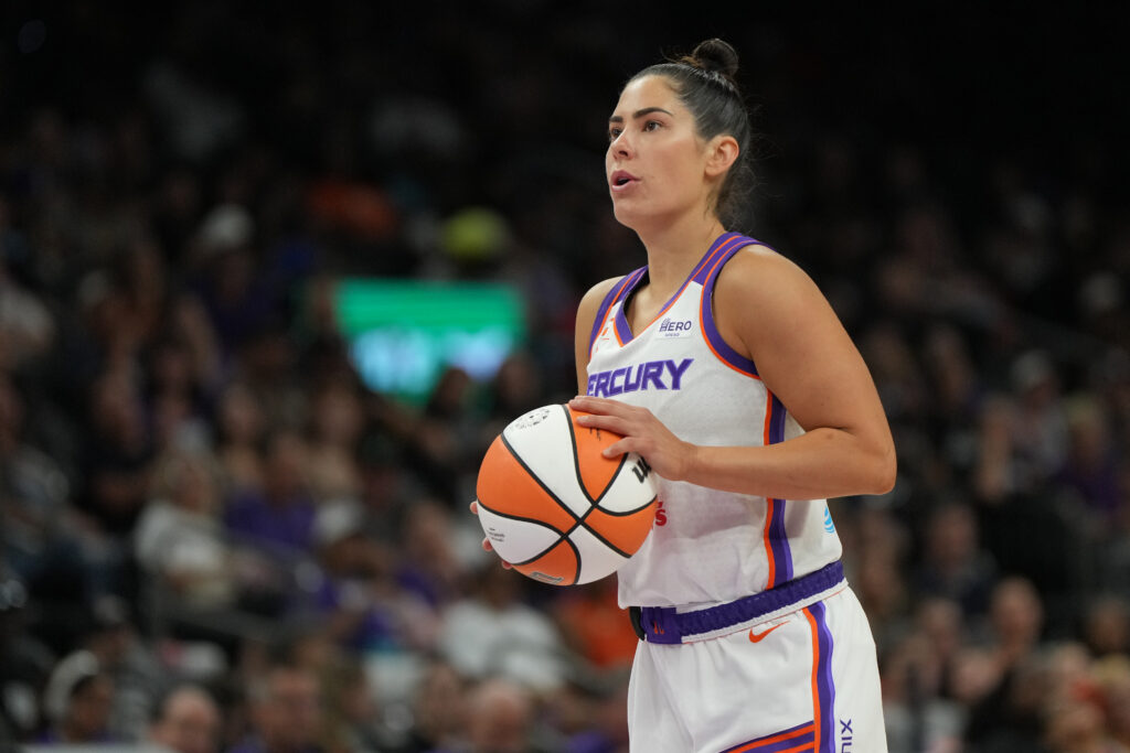 Phoenix Mercury guard Kelsey Plum (0) shoots a free throw against the Washington Mystics in the second half at Mortgage Matchup Center.