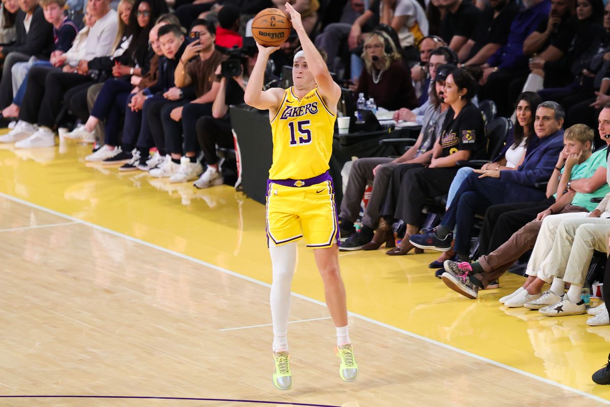 Los Angeles Lakers G Austin Reaves (15) shoots the basketball during an NBA basketball game against the Denver Nuggets, Friday October 16, 2026 in Los Angeles, Calif. Los Angeles Lakers G Austin Reaves (15) shoots the basketball during an NBA basketball game against the Denver Nuggets, Friday October 16, 2026 in Los Angeles, Calif.