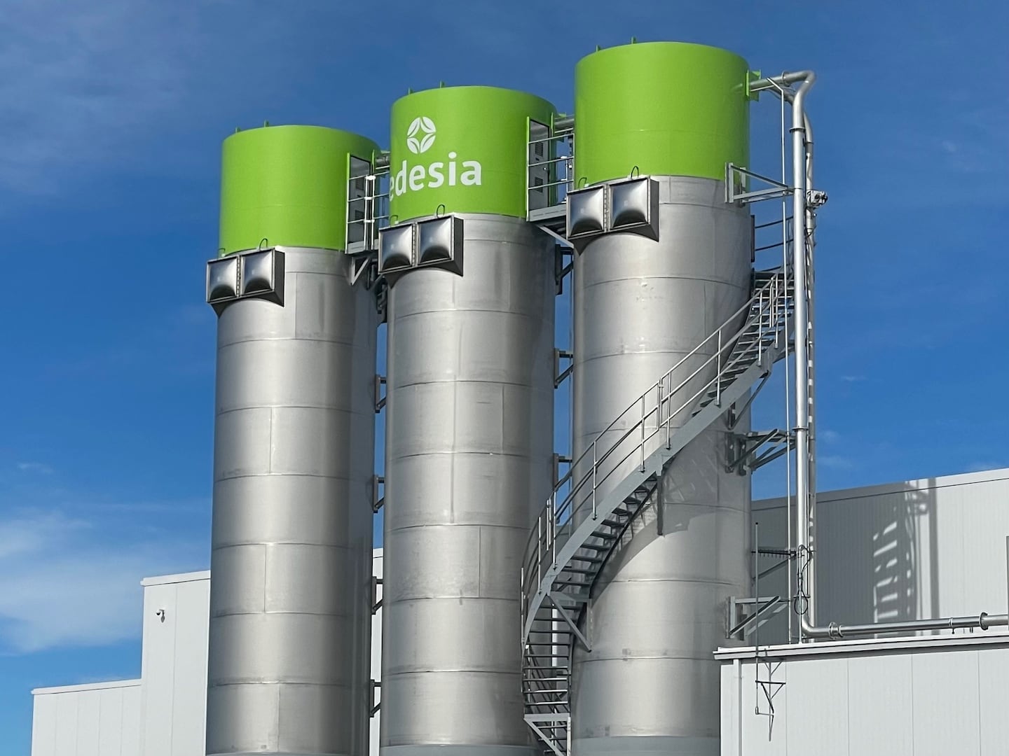 Sugar silos at the Edesia Nutrition factory in North Kingstown, R.I.