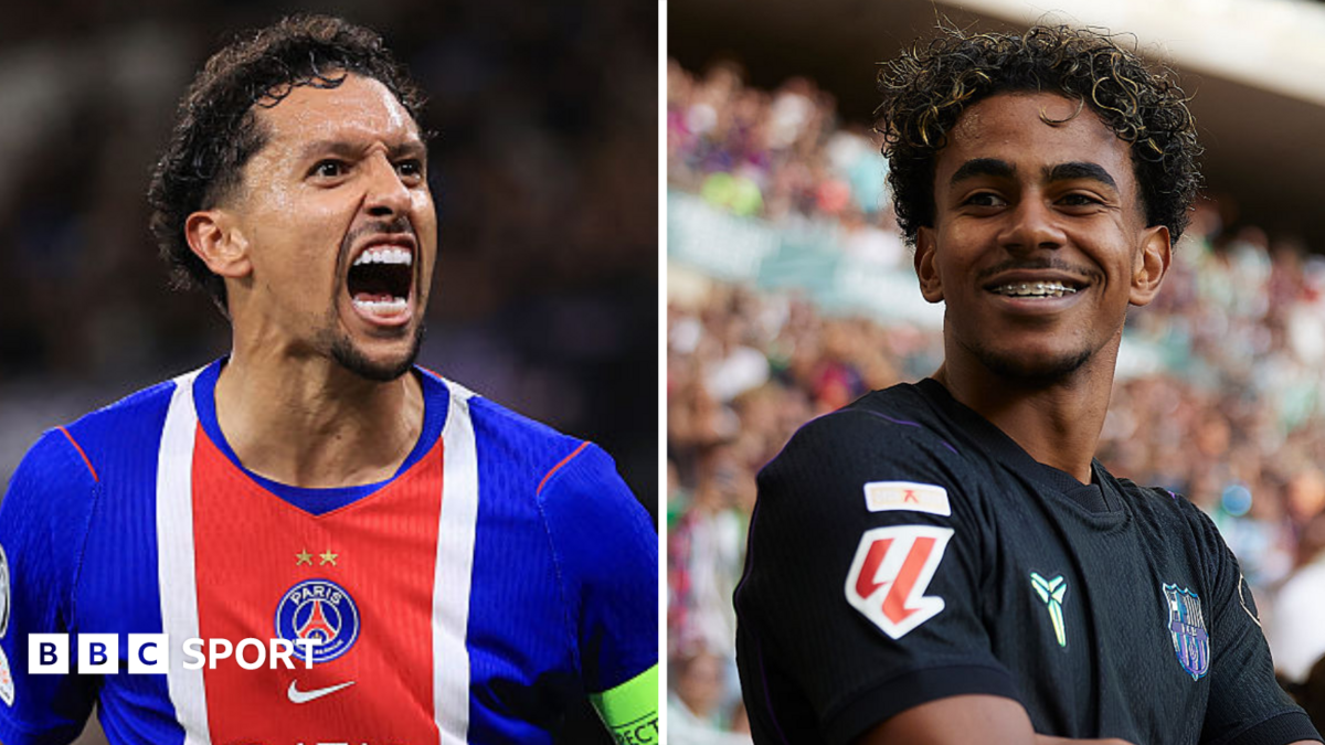 A split picture of Marquinhos and Lamine Yamal