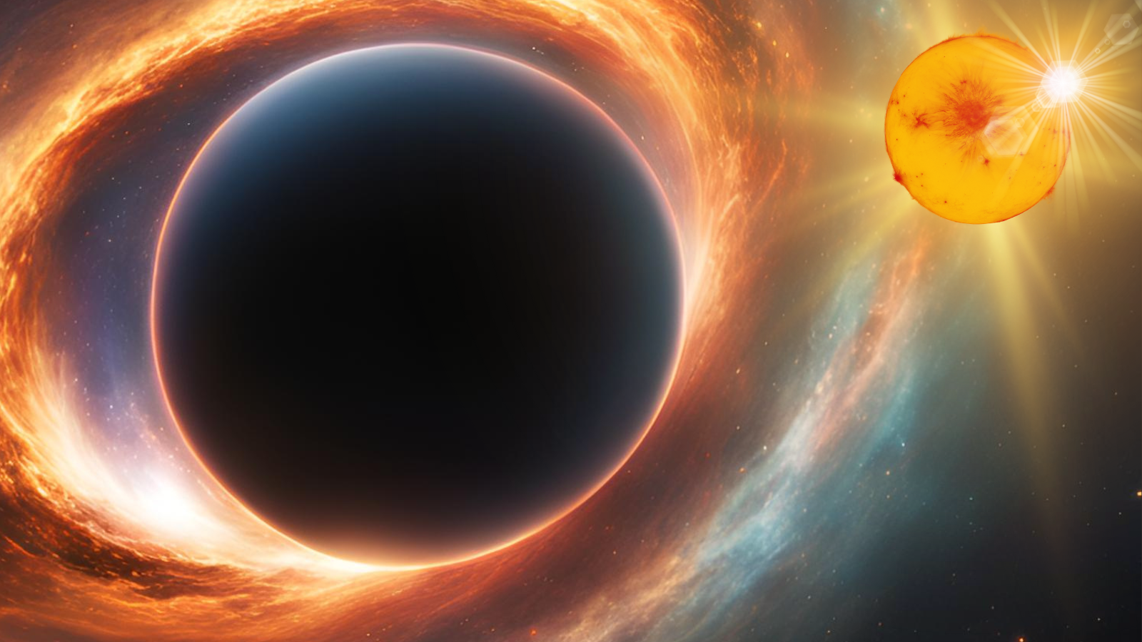 An illustration of a sun-like star orbiting a black hole.