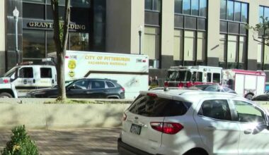 Bomb squad and Hazmat teams on the scene over a suspicious package in Downtown Pittsburgh
