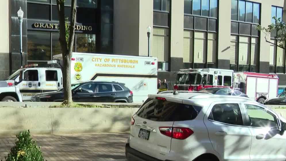 Bomb squad and Hazmat teams on the scene over a suspicious package in Downtown Pittsburgh
