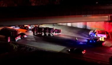 Cement truck rollover causing delays on Interstate 495 in Mansfield, Massachusetts